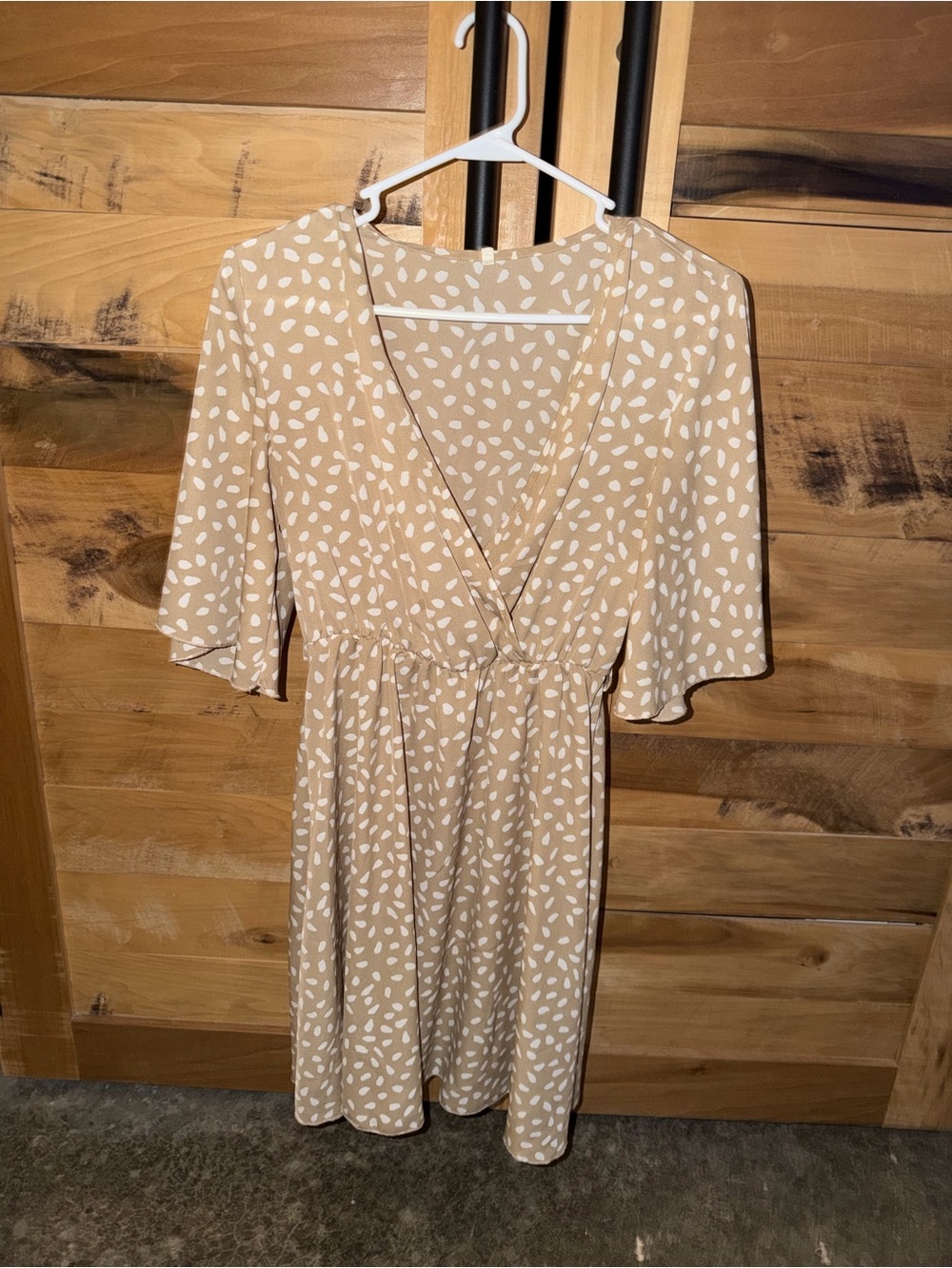 SHEIN Beige Polka-Style V-Neck Midi Dress